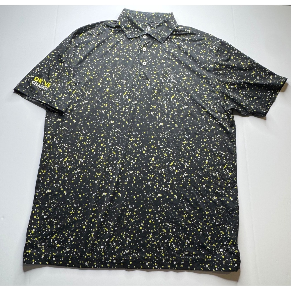 Rhoback Mens Performance Polo Shirt Large Black Yellow Splatter Drive Change